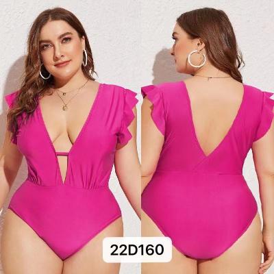 China Pink V Neck Large Size Ladies Swimwear Bikini Plus Size Swimming Suits For Women Summer for sale