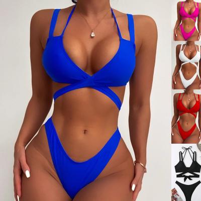China Stitching Blue Sexy Bikini Gauze High Waist One Piece Bikini Women'S Swimsuit for sale