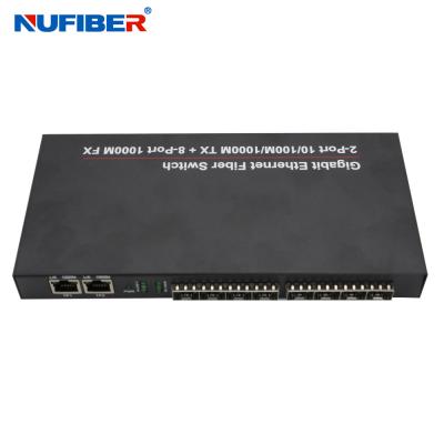 China 10/100/1000M conversor portuário de 8 meios do interruptor dos ethernet da fibra ótica do porto de SFP+2 Rj45 à venda