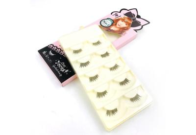 China Synthetic Fiber Natural Fake Eyelashes Full Strip 5 Pairs In Tray for sale