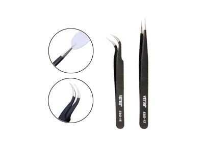 China Straight Black 14cm Stainless Steel Eyelash Grafting Tweezers for sale