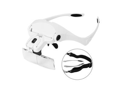 China 353g White Headband Magnifier With LED Light Replaceable Lenses for sale