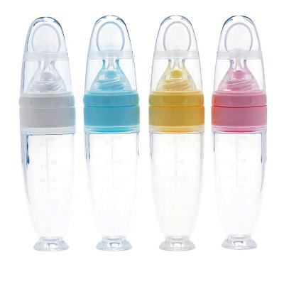 China BPA Free Custom Logo OEM ODM Silicone Baby Feeder Spoon Feeding Water Milik Bottle for sale