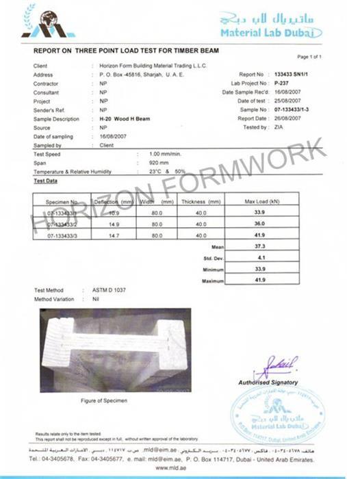 Timbe beam H20 load test - HORIZON FORMWORK CO., LTD.