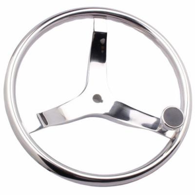China Stainless Sailboat Steering Wheel 393MM Diameter 3 Spokes With Nut And Knob for sale