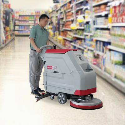 China Automatic Cordless 60L tank capacity Walk Behind Floor Scrubber Cleaning Machine For Garage for sale