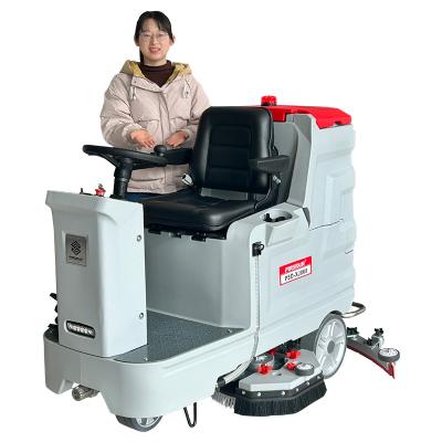 China Red Commercial Large Electric Ride On Floor Scrubber Cleaning Machine For Garage for sale