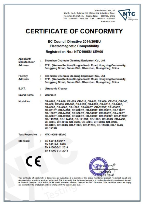 CE-EMC - Shenzhen Chunrain Cleaning Equipment Co., Ltd.