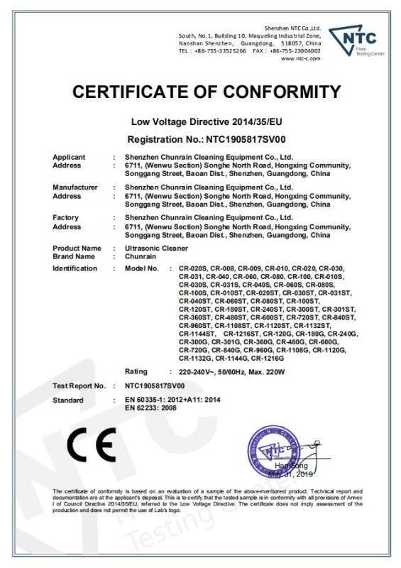 CE-LVD - Shenzhen Chunrain Cleaning Equipment Co., Ltd.