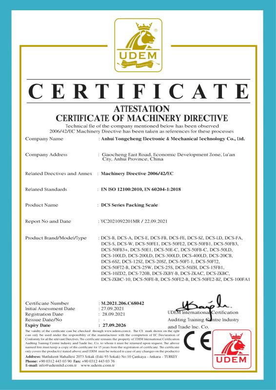 CE - Anhui Yongcheng Electronic and Mechanical Technology Co., Ltd.