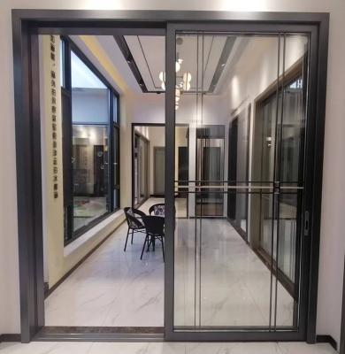 China Black Narrow Frame Double Glass Aluminium Sliding Doors For Meeting Room for sale