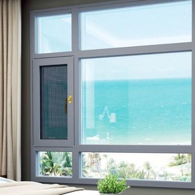 China Double Glazed Aluminum Swing Tilt And Turn Window Deep Grey Frame With Mesh for sale