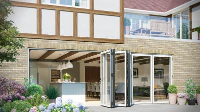 Chine Hautes portes bifold en aluminium de patio de transmission de la lumière grandes ouvertes pour les villas de luxe à vendre