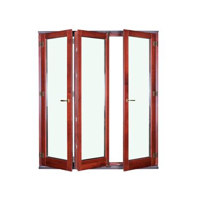China Wood Grain Aluminum Folding Doors Fiberglass Non Thermal Break for sale