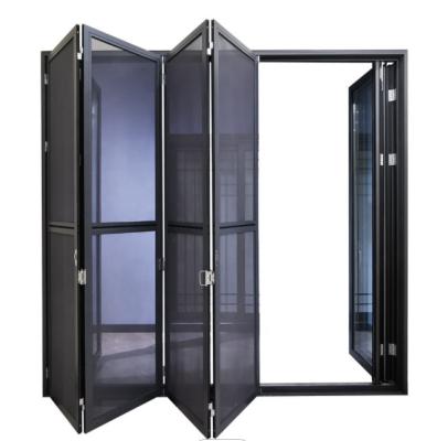 Китай Звукоизоляционные черные алюминиевые Bifold двери, алюминиевая дверь сетки от комаров продается