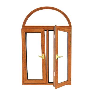 China Aluminum Fireproofing Arched Tilt And Turn Windows Swing Open Wood Grain Frame for sale