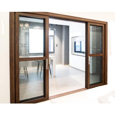 China Hall 6063 Aluminum Sliding Doors With Mesh Wood Grain Frame for sale