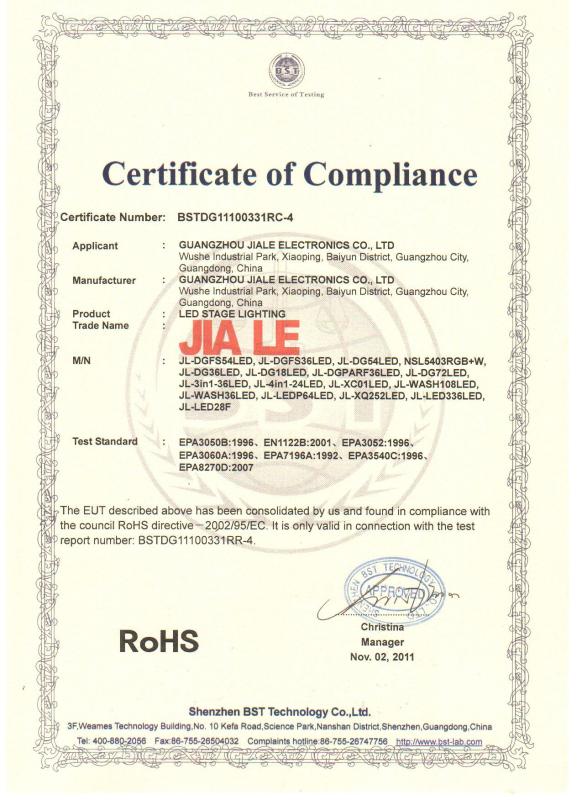 RoHS - Guangdong Jiale Electronics Co.,Ltd
