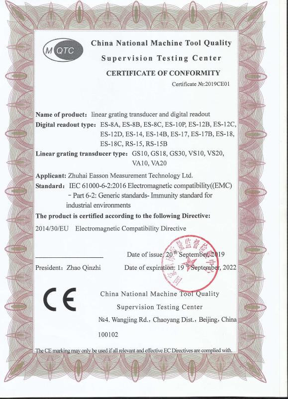 CERTIFICATE OF CONFORMITY - Zhuhai Easson Measurement Technology Ltd.