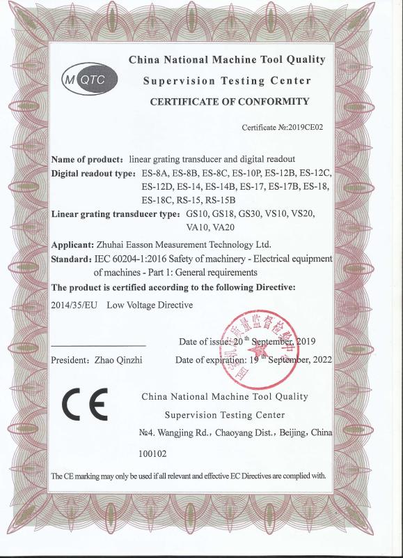 CERTIFICATE OF CONFORMITY - Zhuhai Easson Measurement Technology Ltd.