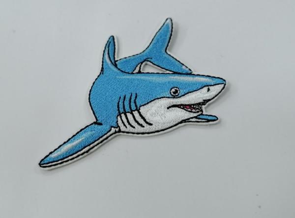 Embroidery Clothes Shark Labels Heat Transfer Patches Washable Customized