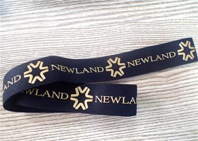 China 30MM Black Jacquard Elastic Band Silk - Screen Printed With Glossy Golden Silicone Logo for sale