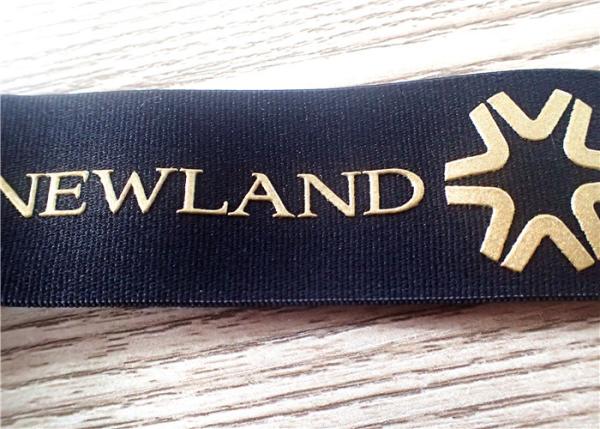 30MM Black Jacquard Elastic Band Silk - Screen Printed With Glossy Golden Silicone Logo