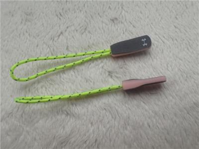 China Fluorescent Green Rope Eye Catching Rubber Zipper Puller For Outdoor Sportswear for sale