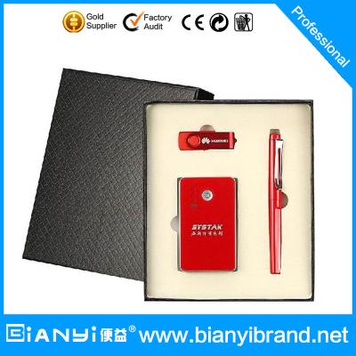 China Red color 4GB flash driver and pen with logo with power bank set for sale