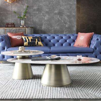 China Mesa de centro de mármol impermeable de la elipse de la textura para la sala de estar 360 grados de rotativo en venta