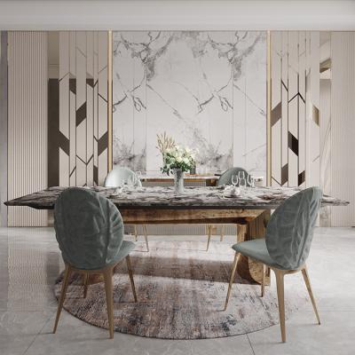 China Smooth Surface Rock Board Dining Table ODM Grey Metal Base Grey Marble for sale