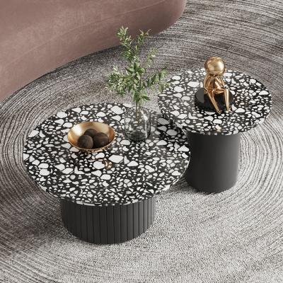 China Beige Marble Living Room Coffee Table Round With Wooden Base for sale