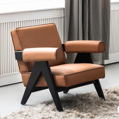 China Living Room Designer Single Leather Armchair Brown With Sponge Filling for sale
