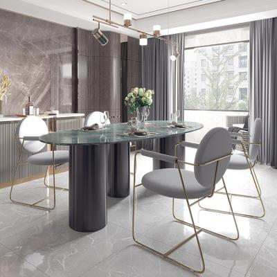 China Minimalist Modern Rock Board Dining Table Meticulous Marble Top Dining Table for sale