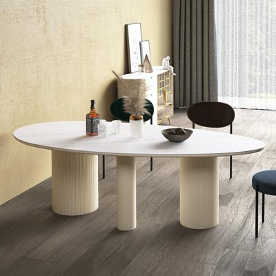 China 2500kg Bearing Contemporary Marble Dining Table Oval Rock Top Table for sale