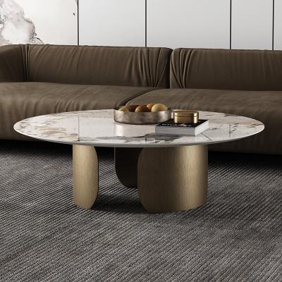 China Extravagant 12mm Thick Round Rock Coffee Table Rock Plate Stainless Steel Foot for sale
