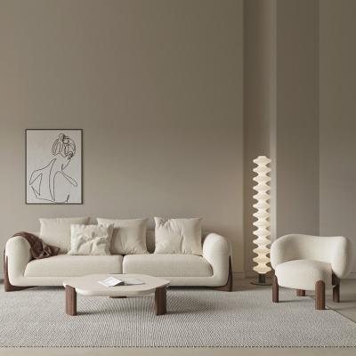 China 3 Seater Modern Fabric Sofa Set White Teddy Fleece Sponge Filling for sale