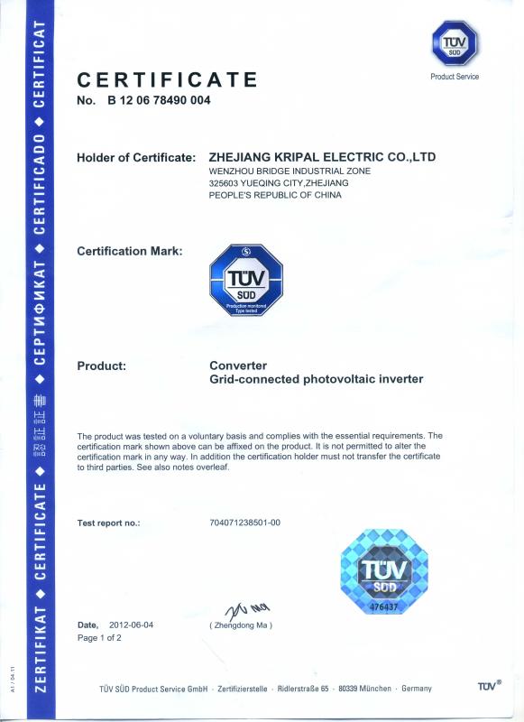 TUV - Zhejiang KRIPAL Electric Co., Ltd.