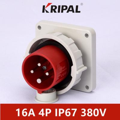 China 16A 380V IP67 IEC Round Pins Industrial Plugs Panel Mounted Red for sale