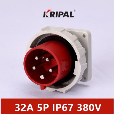 China 32A 5P Waterproof Industrial Plugs 380V IP67 Electrical Power Panel Mounted for sale