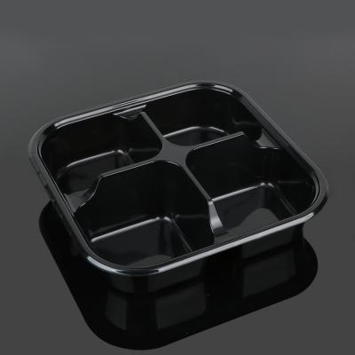 China 4 Black Food Compartment 21*21*5cm PET Plastic Tray for sale