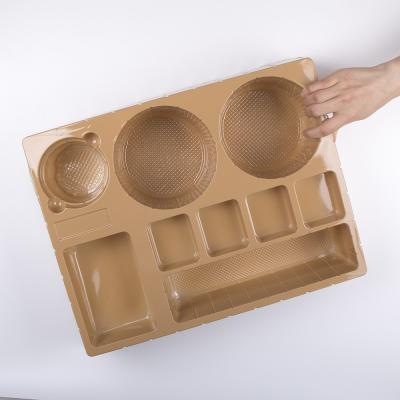 China Yellow 9 Compartment 41cm Plastic Food Tray Packaging for sale
