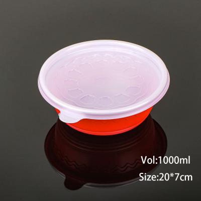 China 1000ml Round Disposable Plastic Food Box With Lids Soup Noodle Bowls Meal Prep for sale