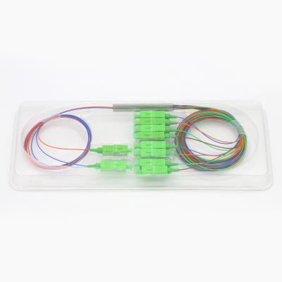China factory supply gpon 1x8 steel tube type 0.9mm 1m with SC/APC connectors fiber optic optical  PLC splitter for sale