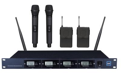 China LS-4500 4-channels UHF fixed frequency wireless microphone system with LCD display / 4 modules / rack ear for sale