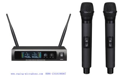 China LS-670 wireless microphone system UHF PRO dual channel headset lavalier LCD blacklight fixed frequency for sale
