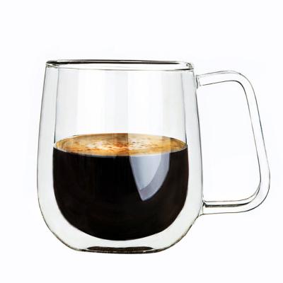 China 12oz Clear Glass Coffee Mug Double Wall Insulated Glasses for sale