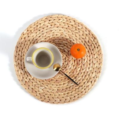 China Water Hyacinth Round Braided Rattan Woven Placemats 25cm for sale