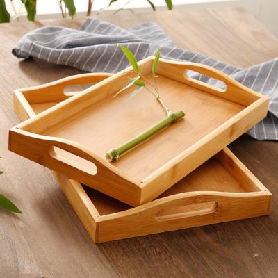 China Wooden Eating Coffee Table Bamboo Serving Tray With Handles for sale