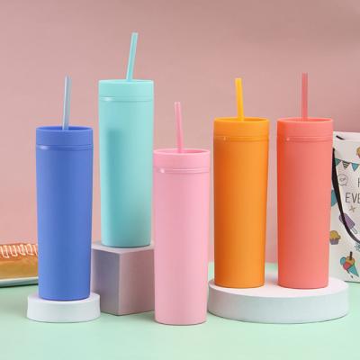 China 16oz Double Wall Plastic Acrylic Tumblers Reusable With Straw en venta